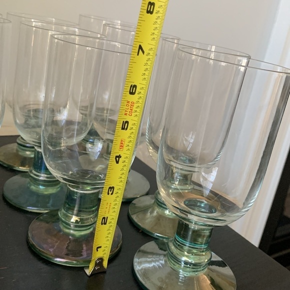 Vintage Dansk Genna Green Water Goblet Set of 9 Stemware Iridescent Green Clear - Picture 7 of 11